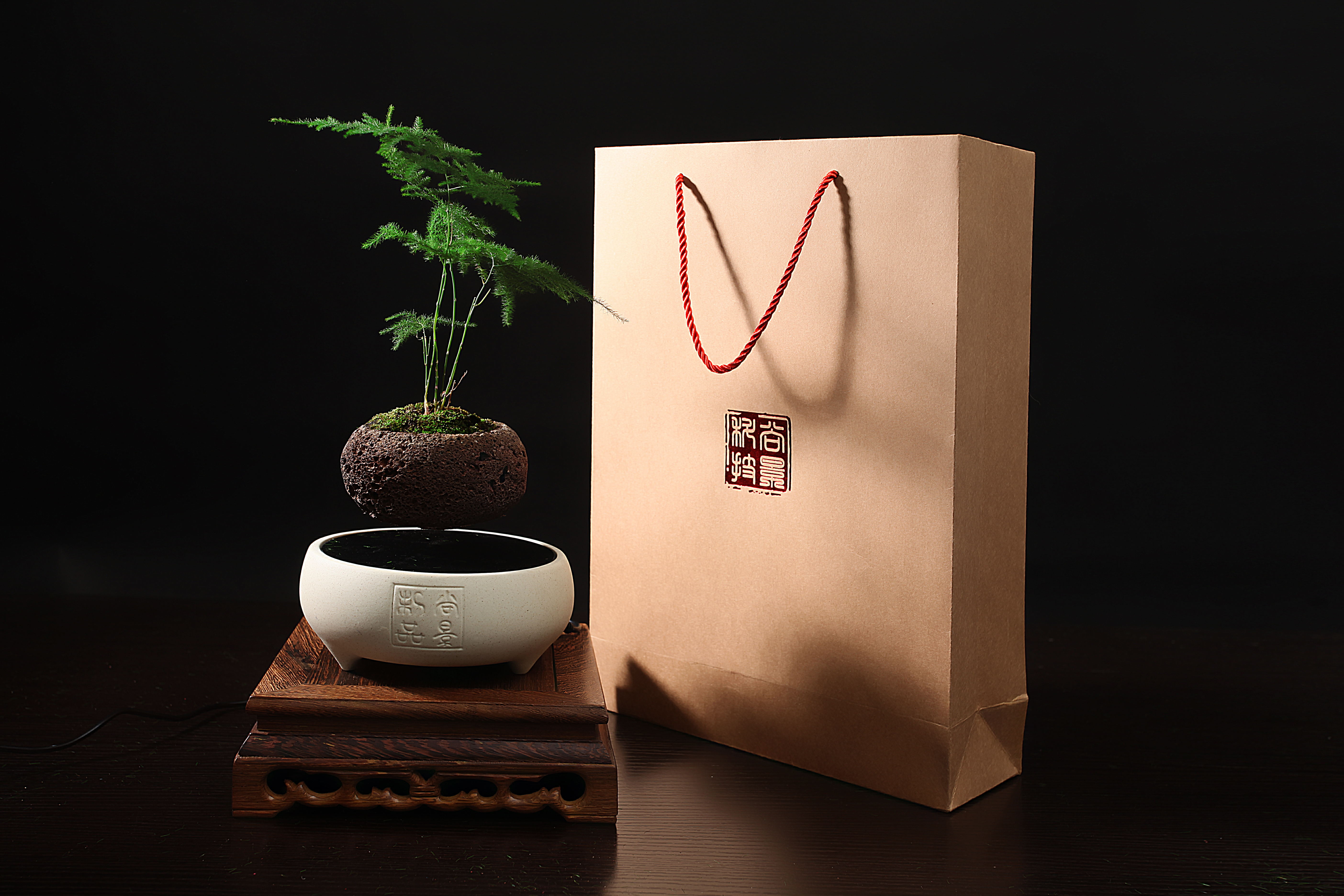 高端工藝禮品- 尚景空中盆栽，懸浮盆栽科技懸浮禮贈(zèng)佳品-景德鎮(zhèn)陶瓷款-復(fù)古素色