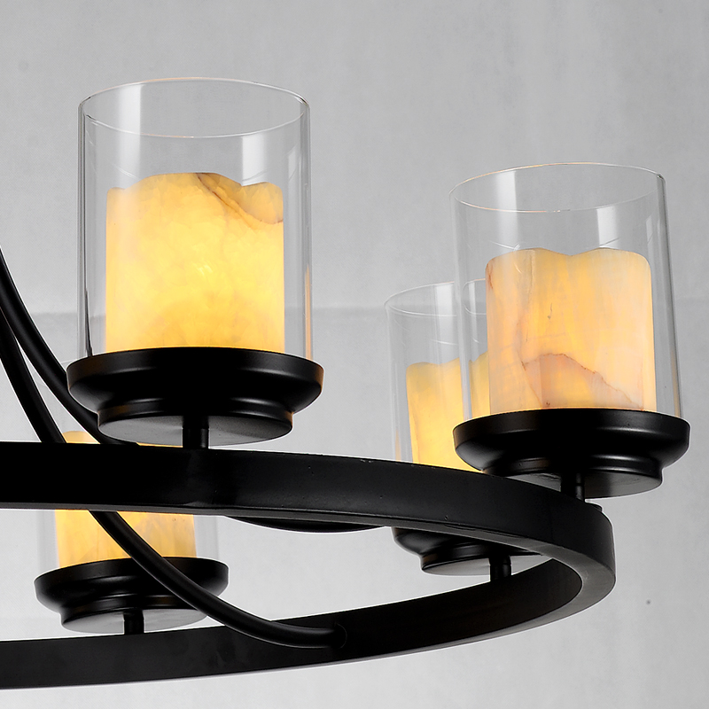 莉浩 北歐簡約云石客廳燈 美式臥室溫馨鐵藝吊燈LH-1565-8+LED光源