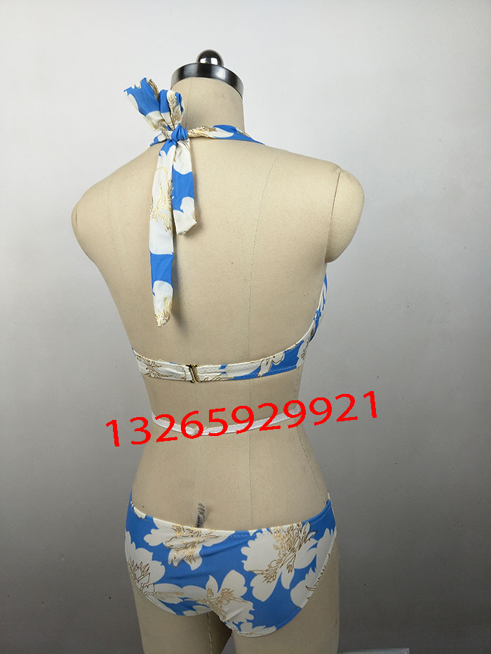 歐美性感小胸聚攏掛脖系帶泳衣  性感泳裝批發(fā)