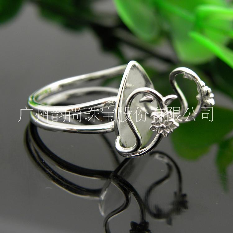 鑲嵌隨形花邊戒指空托 S925純銀不規(guī)則實(shí)用款寶石歐款女戒指 精工首飾批發(fā)