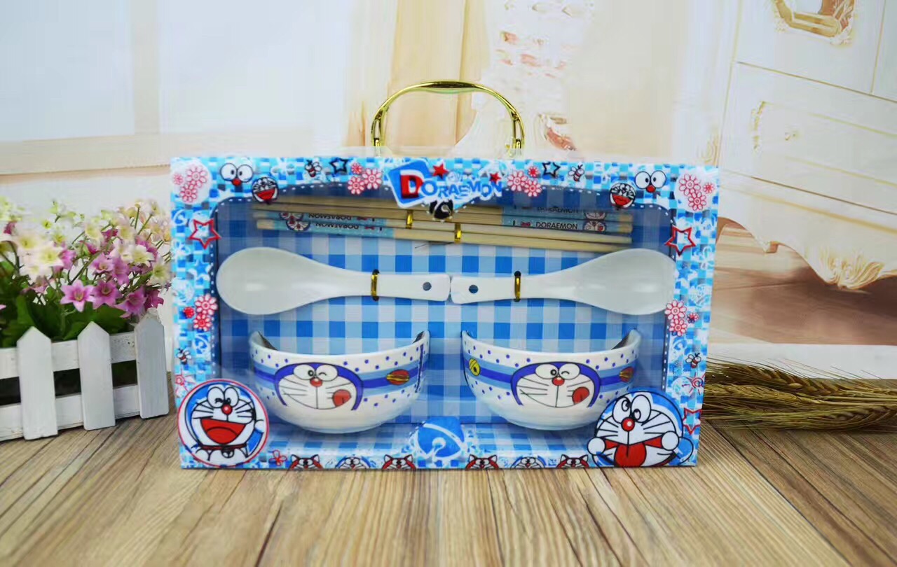 卡通餐具贈品套裝碗 婚慶回禮促銷禮品 定制禮品餐具套裝  陶瓷碗筷套裝 陶瓷碗2筷套裝