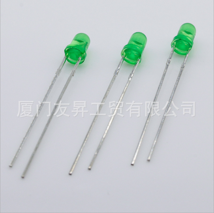 *3mm綠發(fā)綠霧狀led燈珠 F3發(fā)光二極管 三安圓頭綠燈 F3綠發(fā)綠led