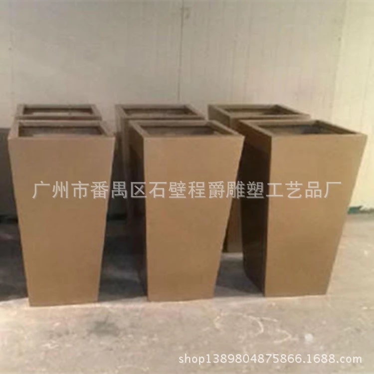 玻璃鋼梯形花盆雕塑 落地式花盆 仿砂巖流水花盆批發(fā)定做
