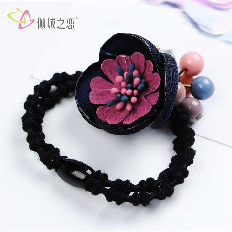 浙江晶莎飾品女生扎頭發(fā)時(shí)尚布藝花朵少女發(fā)圈-廠家直銷