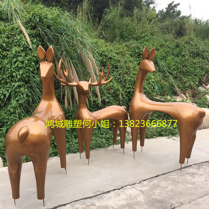 幾何多切面玻璃鋼抽象鹿雕塑
