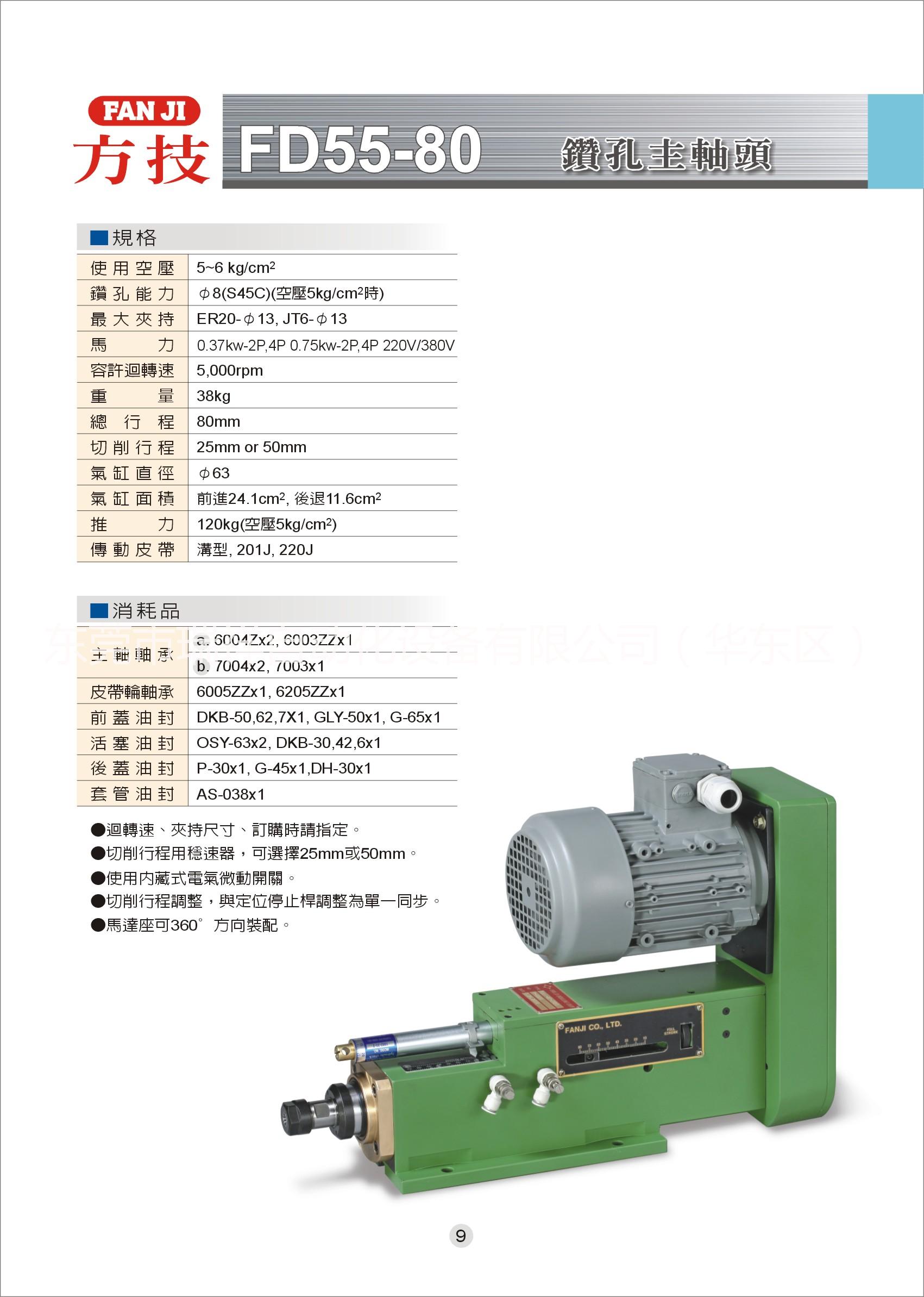 供應(yīng)臺灣方技FD55-80鉆孔動力頭,氣壓鉆削動力頭