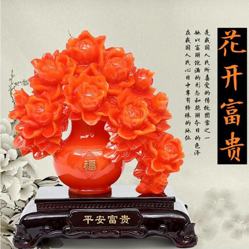 平安富貴天然樹脂牡丹花定做 客廳書房玄關(guān)擺設(shè)工藝品擺件