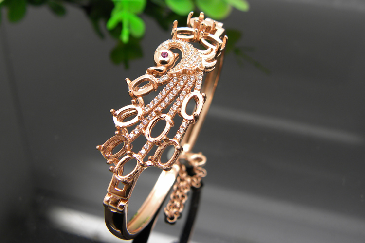 新款鳳凰手鏈鑲嵌款手鏈托 翡翠手鐲動(dòng)物款顯氣質(zhì)女戒手飾銀飾定做