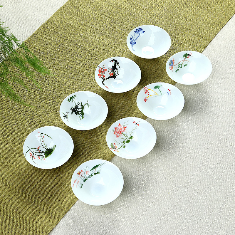 手繪青花瓷斗笠杯 品茗杯 品杯 手工茶杯陶瓷茶具斗笠茶盞批發(fā)