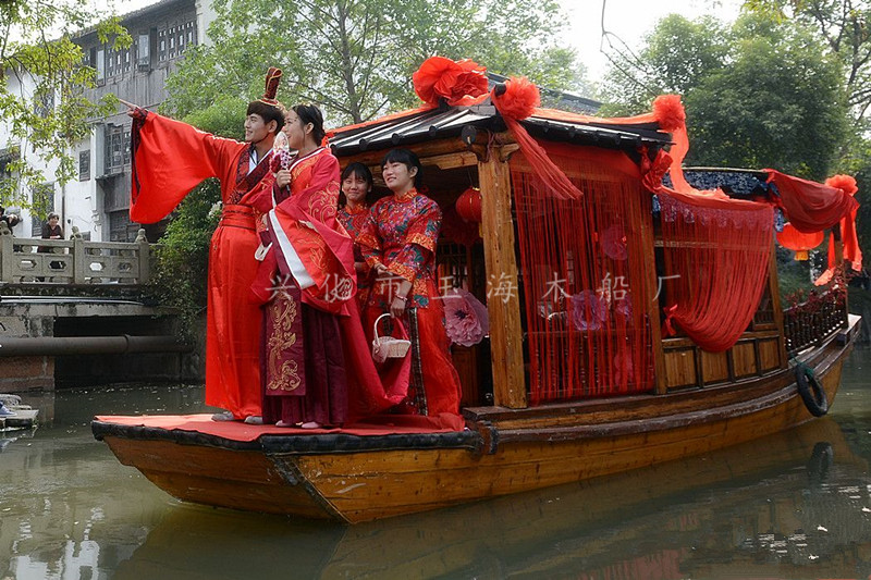 高低篷船 迎親船 花船 中式仿古木船 景區(qū)游玩船