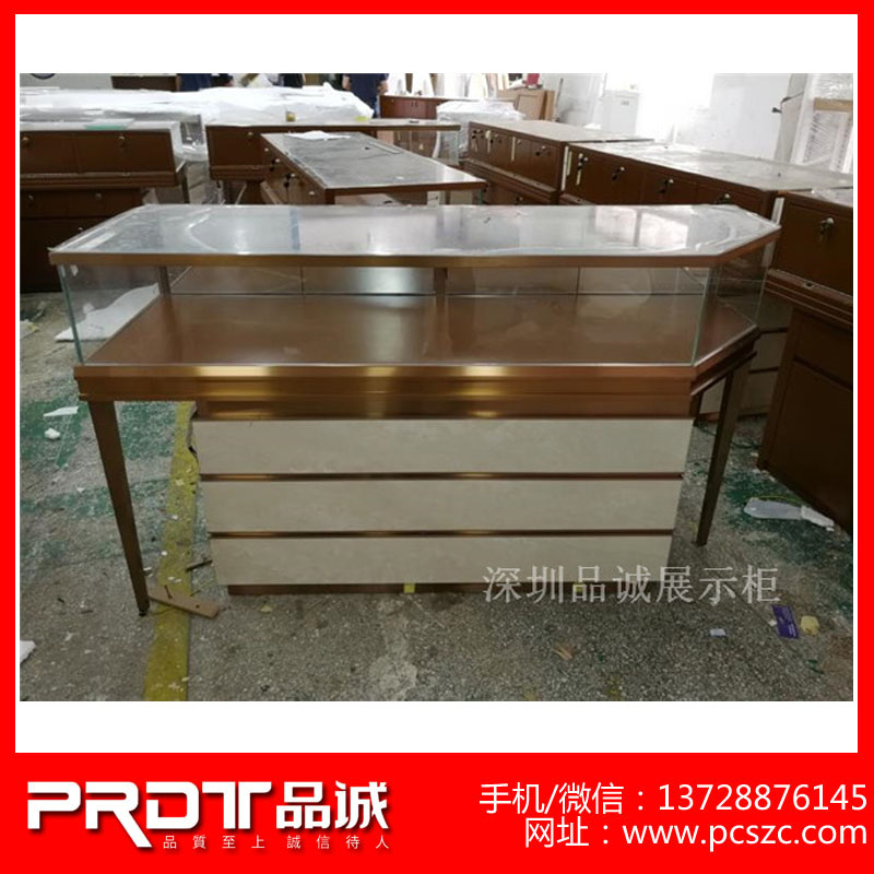 不銹鋼珠寶展示柜 大理石珠寶展柜 金六福珠寶展柜設(shè)計(jì)定制成品效果圖