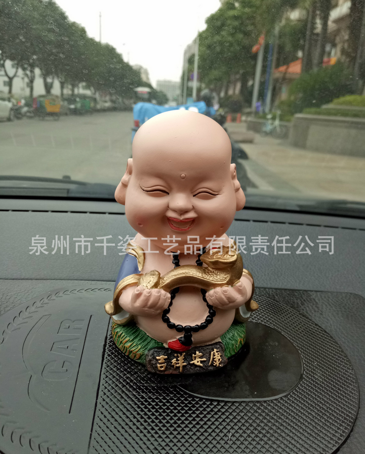 創(chuàng)意家居擺件彩繪搖頭彌勒佛小和尚