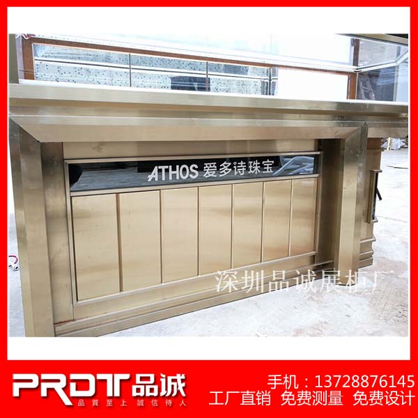 電鍍不銹鋼玫瑰金色珠寶展示柜 黑色鋼化玻璃展柜 高端大氣木質(zhì)烤漆展示柜