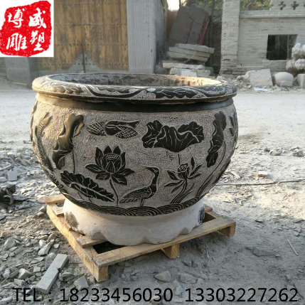 石雕青石做舊圓缸養(yǎng)魚養(yǎng)荷花擺件石 曲陽仿古做舊水缸花盆供應(yīng)