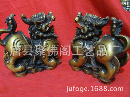 鎮(zhèn)宅化煞純黃銅麒麟 招財送福子麒