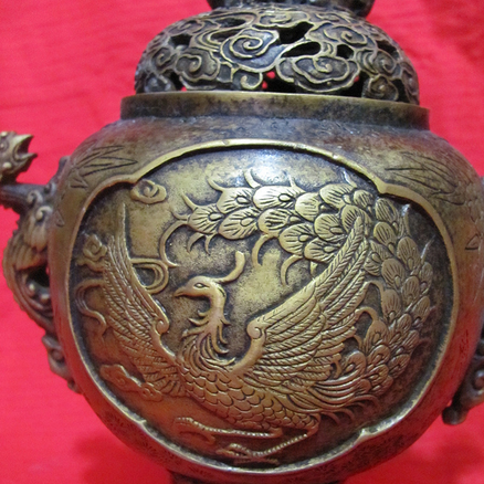 仿古熏爐 鳳凰爐身 黃銅獅子熏香爐 香道用品 收藏?cái)[件 廠家直銷
