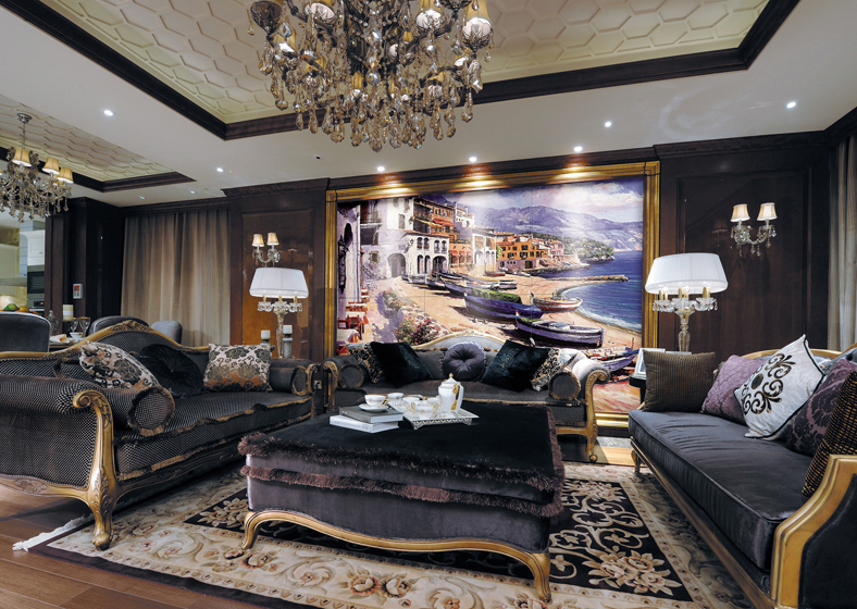 佛山藝術(shù)背景墻瓷磚私人定制定制   電視沙發(fā)背景墻瓷磚 陽關(guān)小鎮(zhèn)