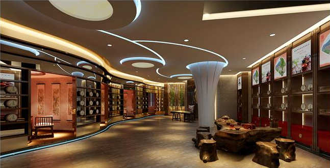 茶業(yè)展廳展示設(shè)計(jì)，茶業(yè)展廳效果圖