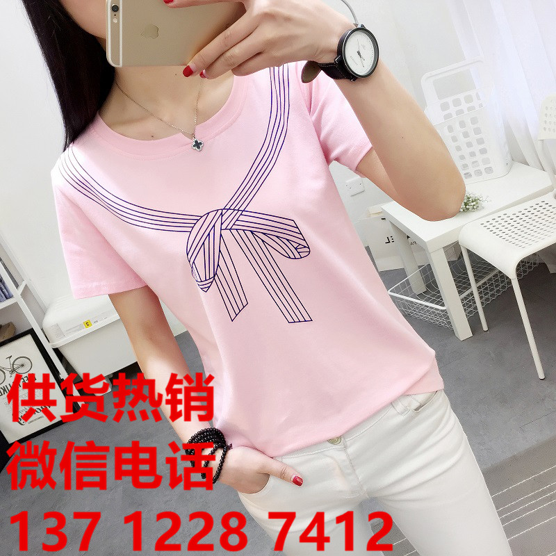 女裝T恤河南焦作服裝批發(fā)市場純色女式t恤批發(fā)蜜妃兒夏裝新款女韓版木耳邊拼接短袖t恤女白色寬松露肩上衣