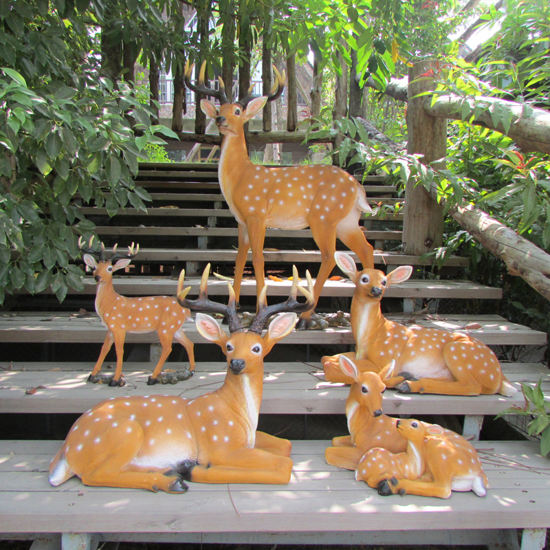 玻璃鋼仿真梅花鹿擺件花園雕塑裝飾