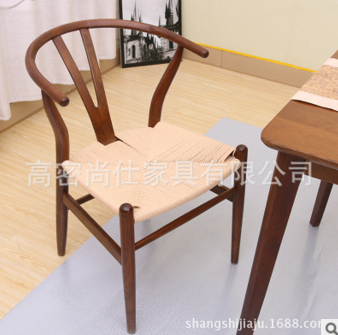 廠家批發(fā) 北歐實(shí)木餐椅牛皮紙繩手編y椅休閑靠背椅櫸木/橡木兩種
