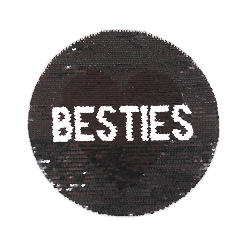 字母BESTIES翻轉(zhuǎn)亮片珠片繡花布貼章兩面圖案翻動雙面翻面