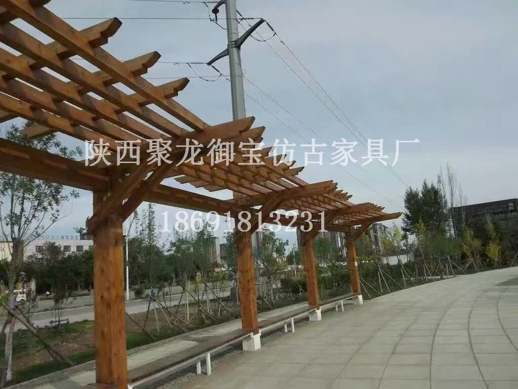 西安仿古廊架，實木廊架，室外廊架