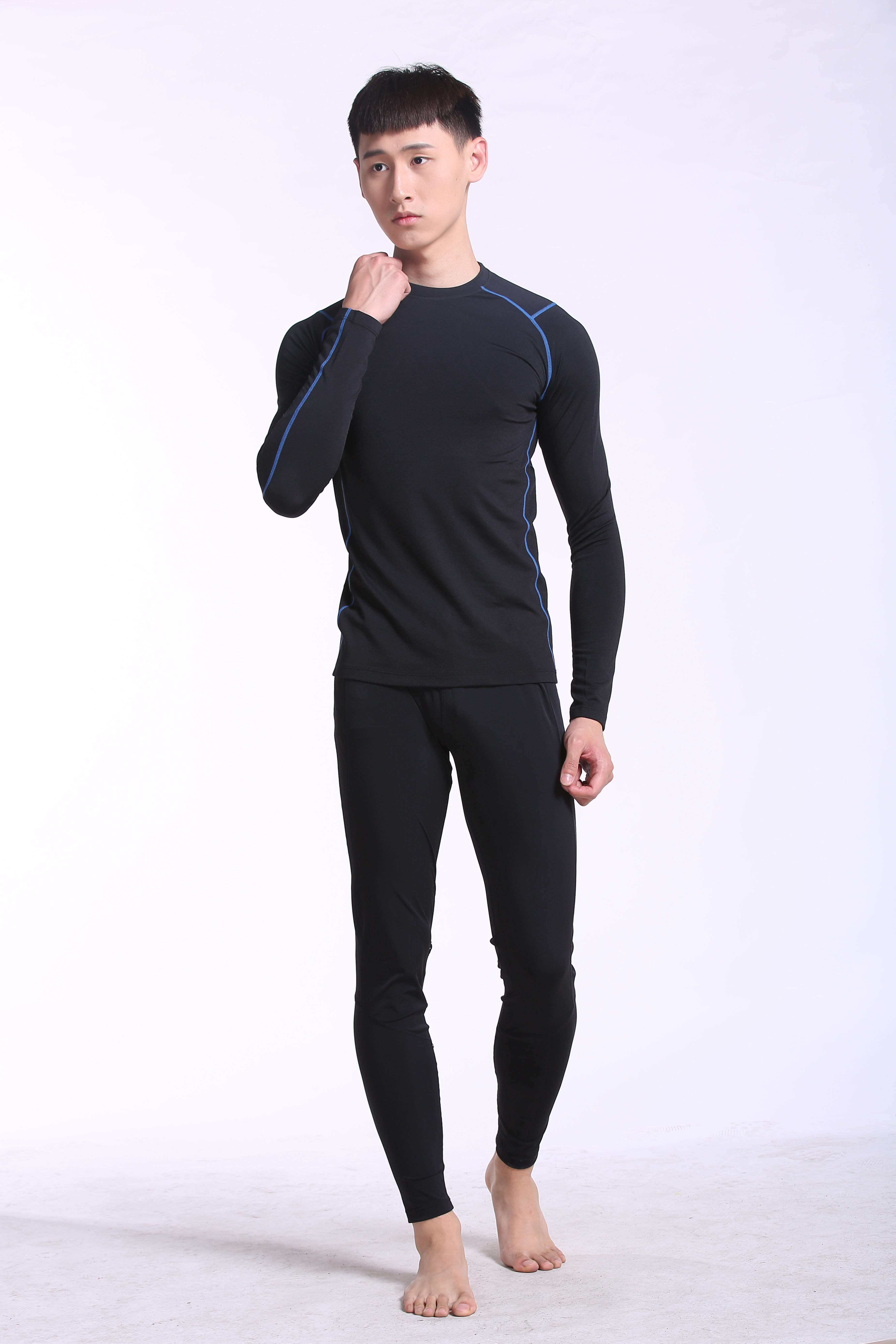 廠家加工定制瑜伽服秋冬裝圓領(lǐng)長(zhǎng)袖運(yùn)動(dòng)緊身衣男裝健身 跑步服