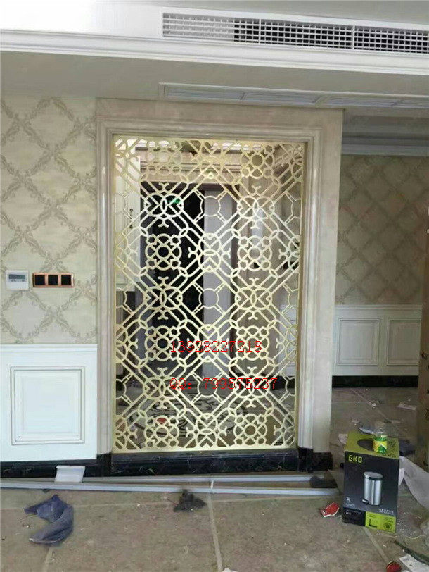 客廳玫瑰金不銹鋼屏風背景墻