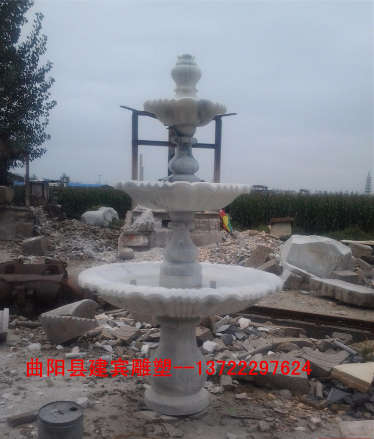 建賓雕塑供應(yīng)室外石雕噴泉 大理石景觀水缽