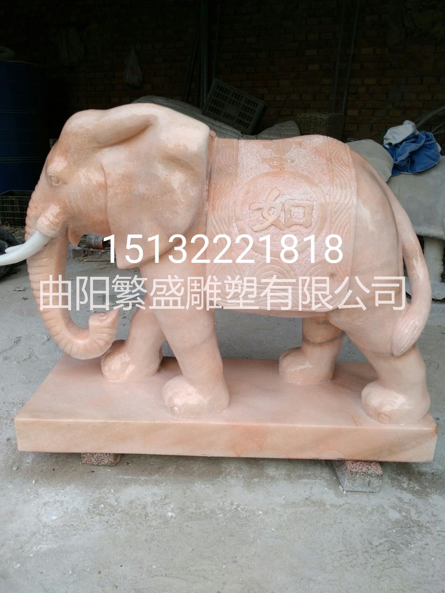 晚霞紅石雕大象吉祥如意*象