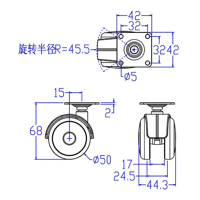 2寸BMW平底活動雙輪片萬向靜音腳輪  家具腳輪 *家具萬向腳輪 萬向醫(yī)療腳輪