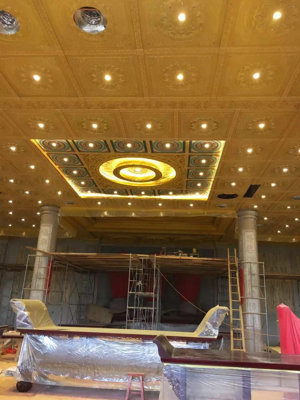 寺廟吊頂天花古建彩繪橫梁裝飾酒店會(huì)所茶樓地宮佛堂防火隔音板材