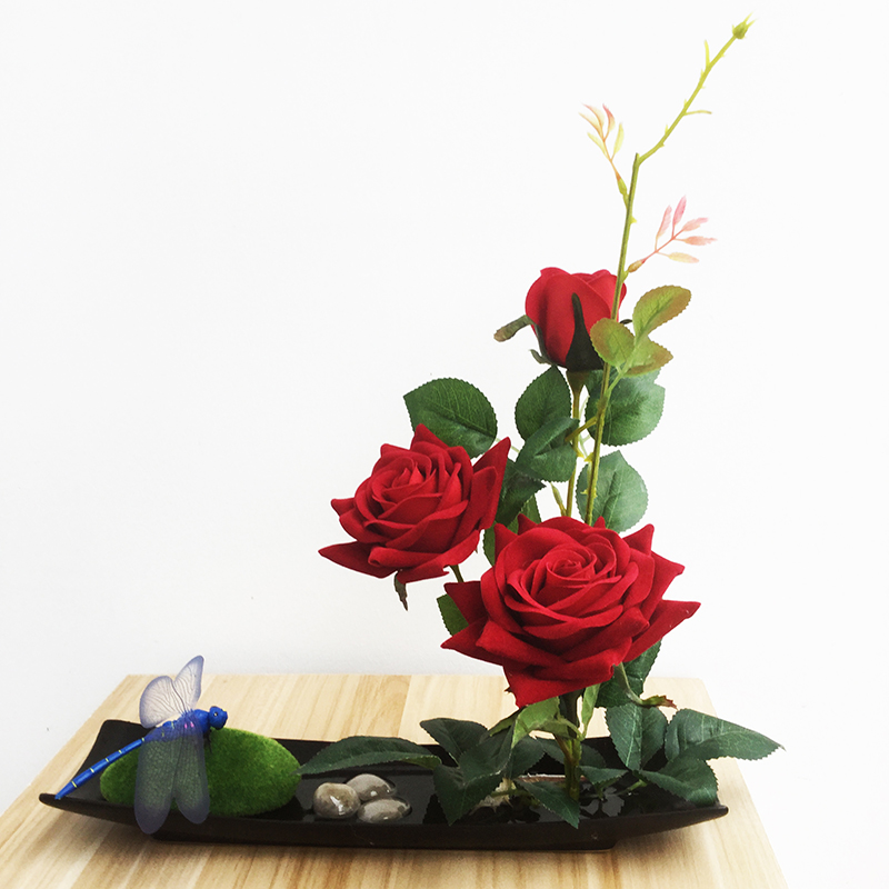 手感仿真絨布玫瑰花假花花藝套裝 旅館前臺擺件 家居客廳裝飾品
