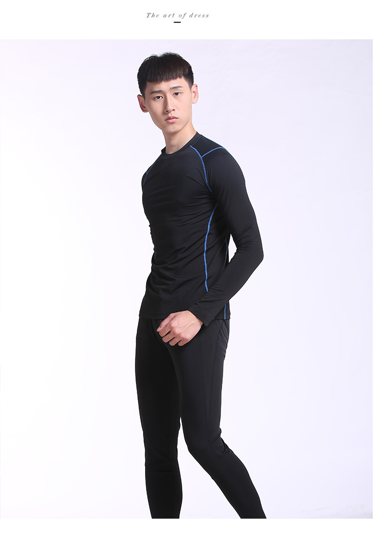 男裝瑜伽服套裝秋冬裝 圓領(lǐng)長袖運動緊身衣健身 衣加工定制