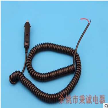 汽車點煙器 美式*螺旋線線 車載帶燈點煙器 亮面PU彈簧線