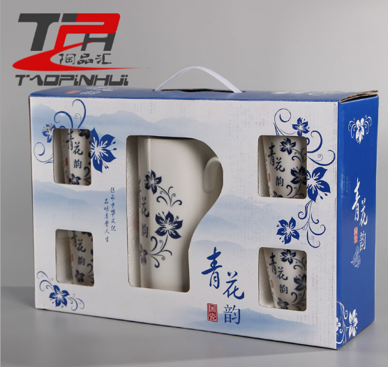 廠家直銷 *骨瓷青花陶瓷冷水壺大容量涼熱水壺水杯具精美套裝 花陶瓷涼熱水壺水杯具