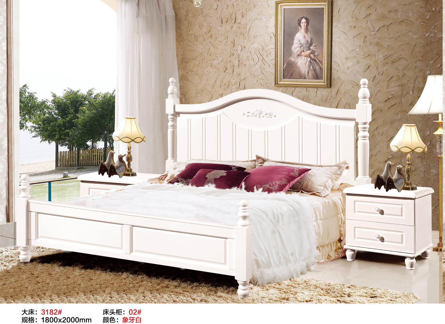 南康家具網(wǎng) 歐式家具 白油實木家具 板式雙人床1.8 米床廠家直 白油實木床