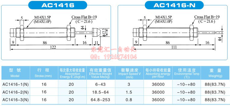 AC1416-2宏科油壓緩沖器機(jī)械手減震器AC1416-1降噪器AC1416-3液壓油頂