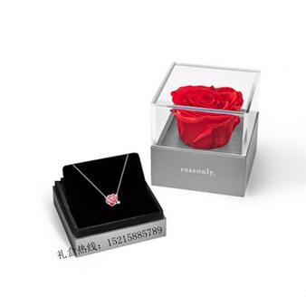 廠家定做亞克力花盒 項鏈鮮花套裝禮盒 亞克力項鏈花盒永生