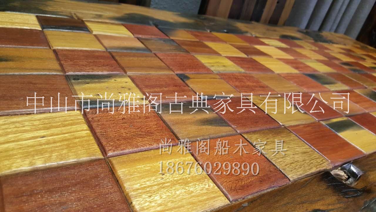 老船木餐桌椅新古船木馬賽克餐臺(tái)船木馬賽克餐椅組合中式客廳餐臺(tái)