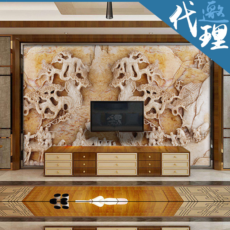 逼真玉雕建夢電視背景墻