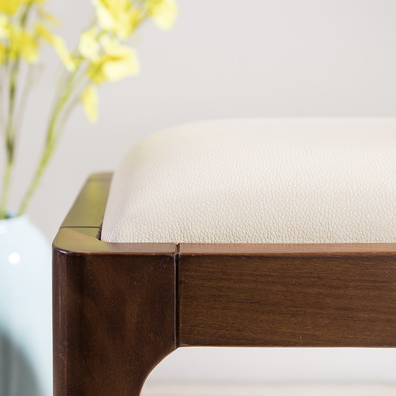 實木床尾凳 黑胡桃日式牛皮長條凳