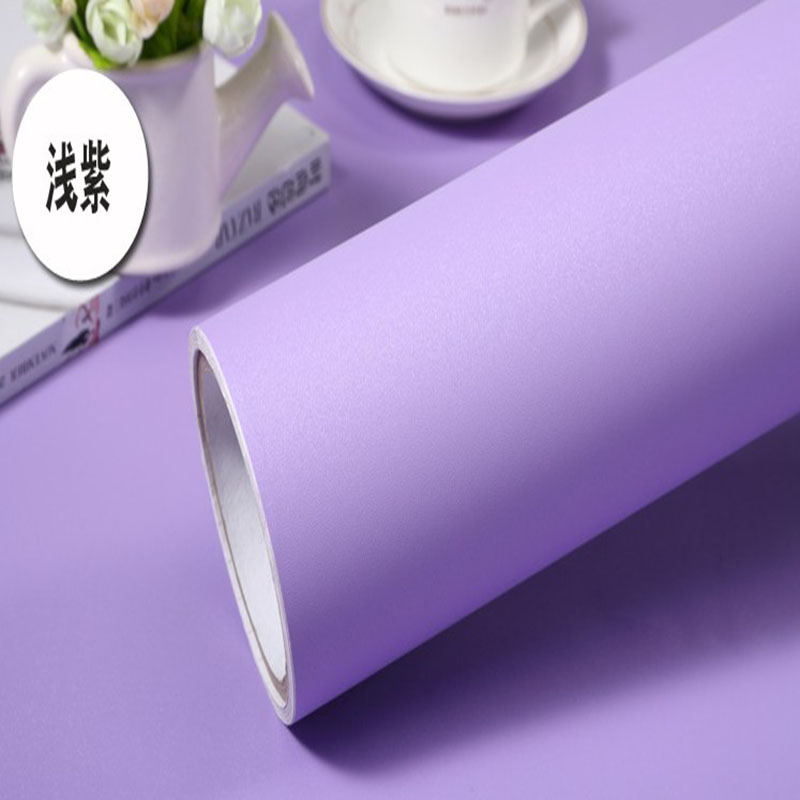 加厚純色墻紙素色自粘淺紫色亞光波音軟片家具翻新貼麻面防水素色貼紙