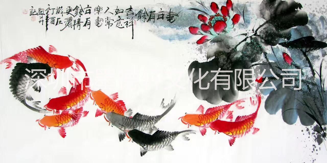 大芬油畫村現(xiàn)代簡(jiǎn)約中式客廳酒店辦公室會(huì)所臥室玄關(guān)純手繪年年有魚水墨畫框裝裱裝飾畫