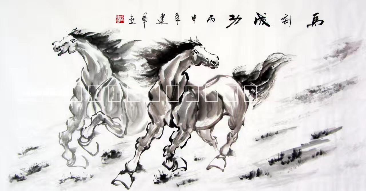 大芬油畫(huà)村現(xiàn)代簡(jiǎn)約中式客廳酒店會(huì)所辦公室手繪水墨八駿圖國(guó)畫(huà)畫(huà)框裝裱裝飾畫(huà)廠家批發(fā)