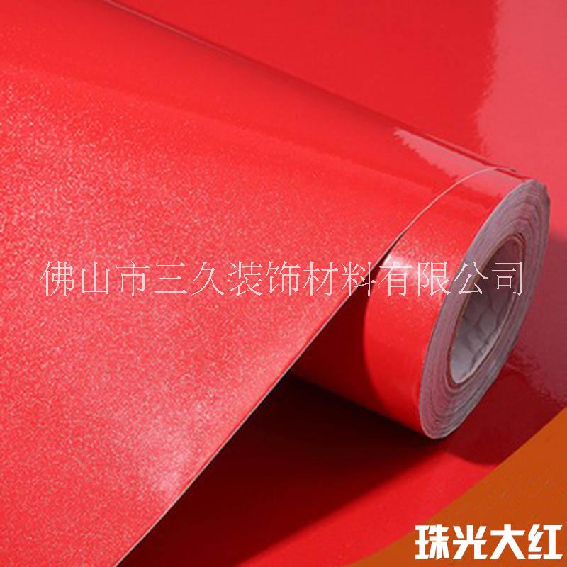 珠光閃點光面pvc彩裝膜 家具翻新貼 大紅色自粘背景墻紙廠家批發(fā)
