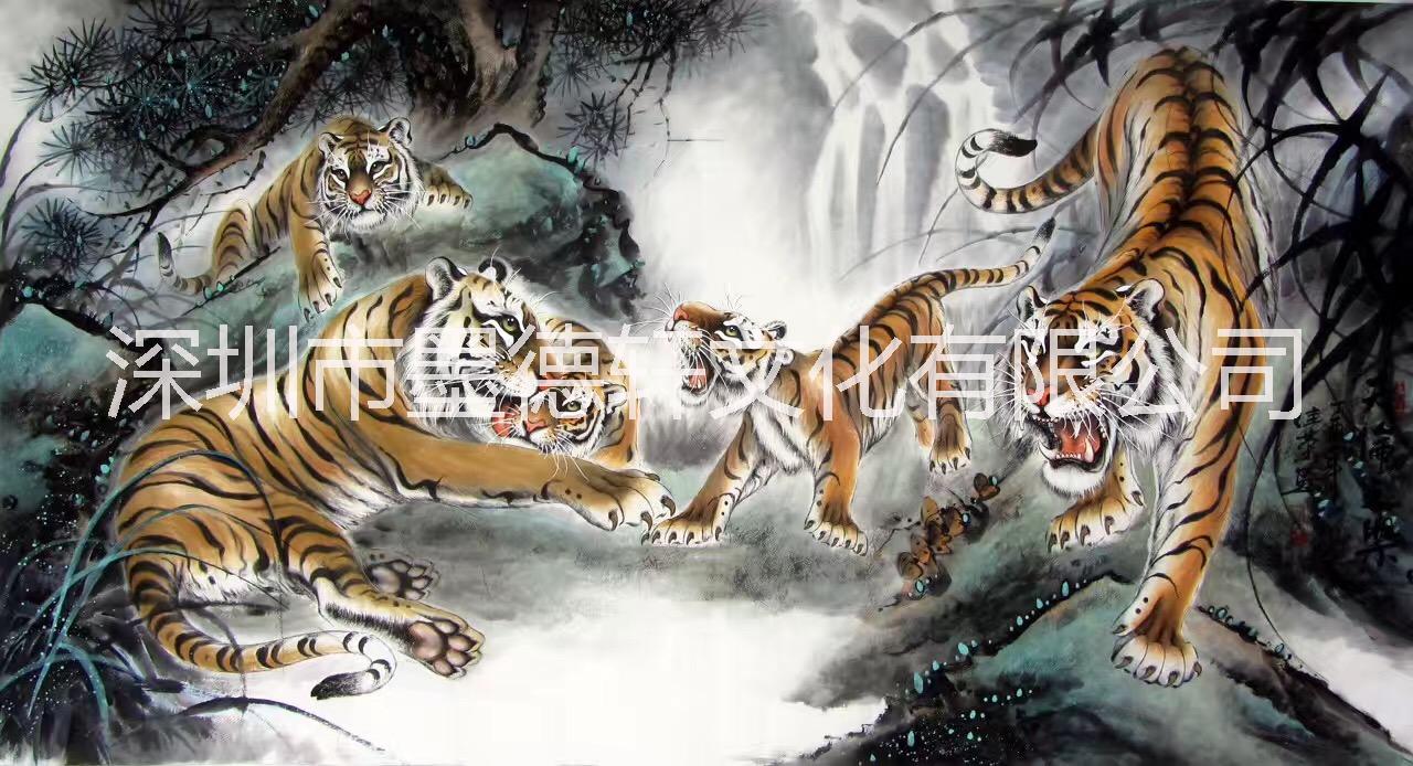 大芬油畫村中式簡約客廳臥室酒店會所樣板房 純手繪動物國畫畫框裝裱客廳裝飾畫廠家批發(fā)