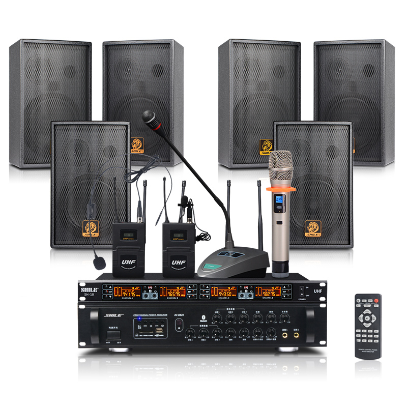 會議音響套裝組合AV8820/208背景音樂培訓(xùn)室藍牙功放+無線話筒套餐 AV8820+BX20三對