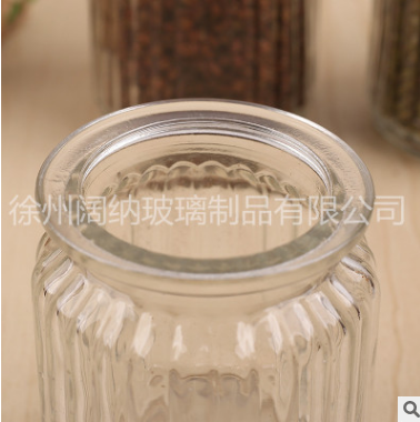 廠家直銷豎條紋雜糧糖果茶葉瓶創(chuàng)意圓形密封罐玻璃儲(chǔ)物罐密封圈